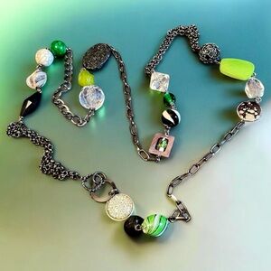 Blown glass/MOP/lucite/metal Beaded Chain Necklace